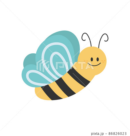 Lovely simple design of a cartoon yellow and black bee on a white background 86826023
