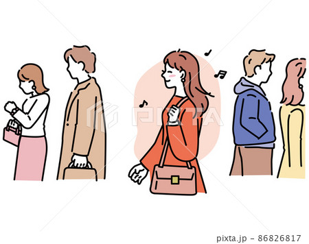 散歩、通勤するイラスト(街中、歩く、人混み、ショッピング)  86826817