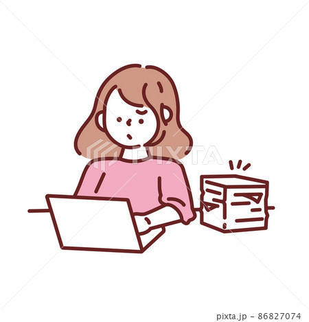 残業する女性のイラスト(仕事、ビジネス、資料作成、会議、疲れ、忙しい、イライラ、失敗、多忙) 残業する女性のイラスト(仕事、ビジネス、資料作成、会議、疲れ、忙しい、イライラ、失敗、多忙) 86827074