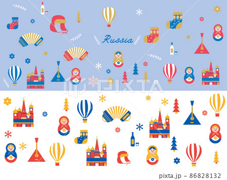 ロシアのパーツイラスト(マトリョーシカ、気球、バラライカ、アコーディオン) 86828132