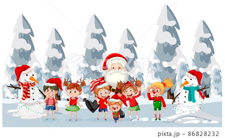 Santa Claus standing with happy children Santa Claus standing with happy children 86828232