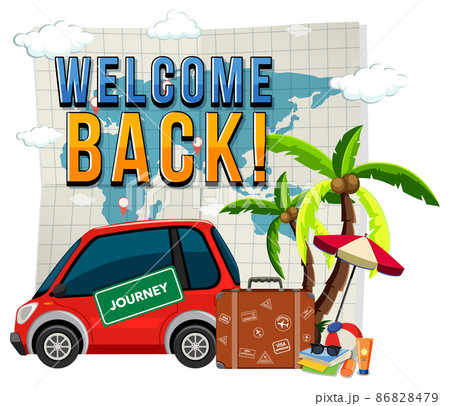 Welcome back typography design with travelling objects Welcome back typography design with travelling objects 86828479