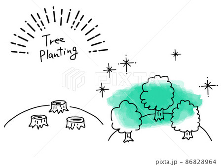 植林のシンプル線画イラスト 86828964