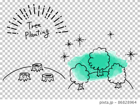 植林のシンプル線画イラスト 86828964