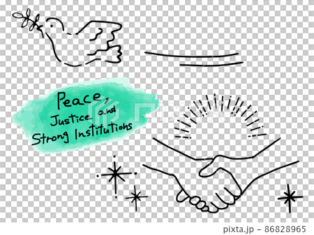 平和の鳩と握手のシンプル線画イラスト 86828965