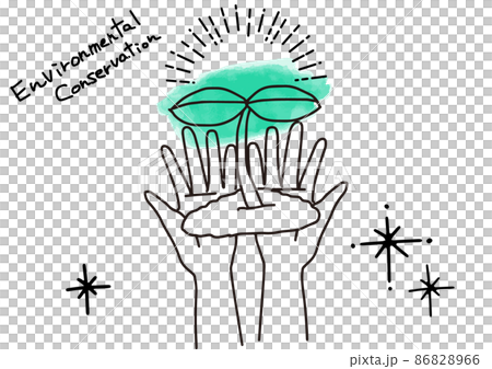 Simple line art illustration of both hands with tree buds Simple line art illustration of both hands with tree buds 86828966