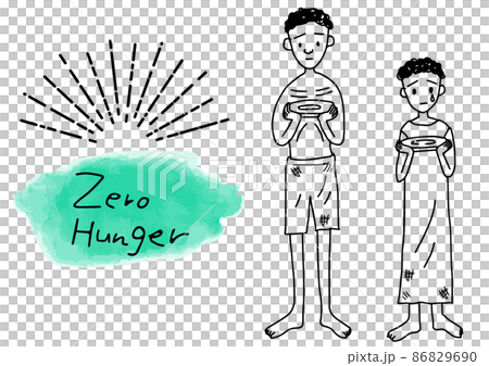 飢餓の子どものシンプル線画イラスト 飢餓の子どものシンプル線画イラスト 86829690