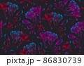 Blooming freesia flowers seamless pattern drawing, pink and blue neon colors 86830739