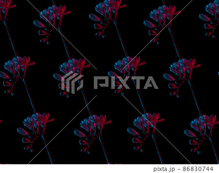 Freesia flowers drawing, seamless pattern in pink and blue neon colors 86830744