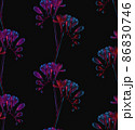 Freesia flowers drawing, seamless pattern, red and blue neon colors 86830746