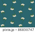 Freesia twig blooming with white flowers seamless pattern illustration on blue background 86830747
