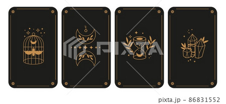 Tarot covers design. Occult ancient mystic cards. Divination ritual, witchcraft vintage posters. Linear graphics, crystal and moon, stars and cage. Gypsy magic vector set Tarot covers design. Occult ancient mystic cards. Divination ritual, witchcraft vintage posters. Linear graphics, crystal and moon, stars and cage. Gypsy magic vector set 86831552