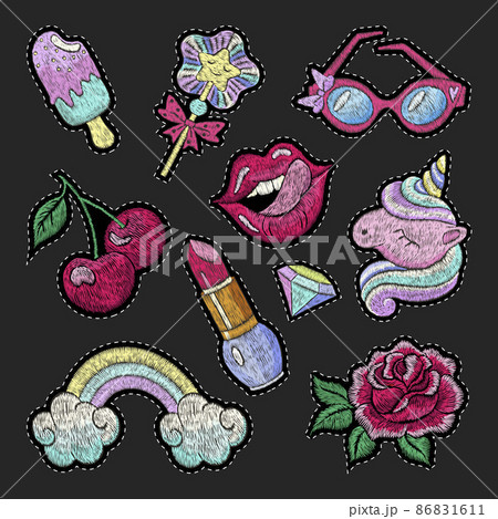 Girly Patches Fashion 80s Patch Pretty のイラスト素材