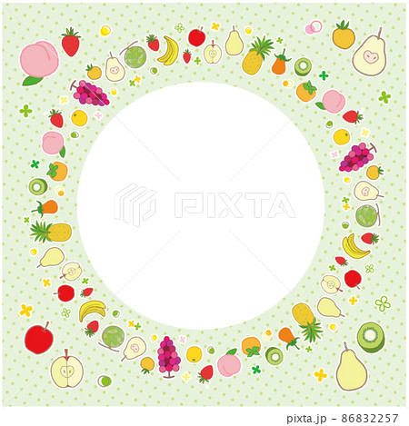 果物のフレーム 円形 1 背景 ドット柄 パステルグリーン 86832257