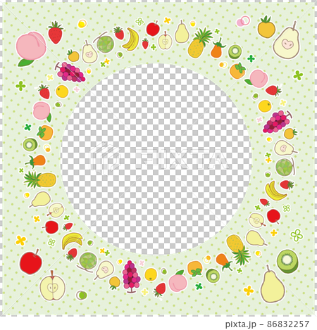 果物のフレーム 円形 1 背景 ドット柄 パステルグリーン 86832257