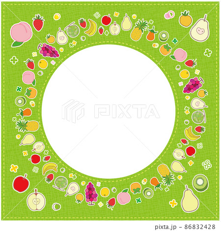 果物のフレーム 円形 1 背景 グリーン 3 ステッチ 果物のフレーム 円形 1 背景 グリーン 3 ステッチ 86832428