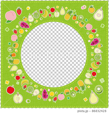 果物のフレーム 円形 1 背景 グリーン 3 ステッチ 果物のフレーム 円形 1 背景 グリーン 3 ステッチ 86832428