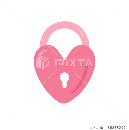 Cute pink hand drawn heart keep lock vector love icon for Valentines Day. Element for mobile concept and web design. Locked heart shaped padlock valentine. Symbol, logo illustration graphic 86833291