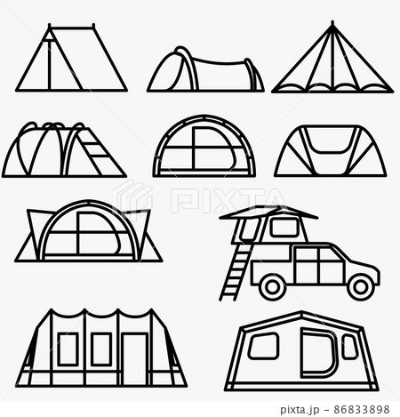 camping tent outline drawing on white background. camping tent outline drawing on white background. 86833898