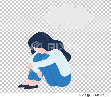 Illustration of a depressed woman holding her knees 86834433
