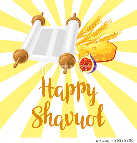 Happy Shavuot illustration. Holiday background with Jewish traditional symbols. Happy Shavuot illustration. Holiday background with Jewish traditional symbols. 86835200