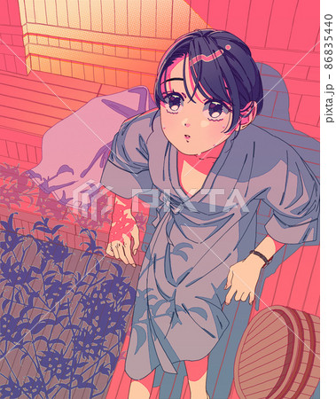 サウナでリラックスする女の子(湯気なし) 86835440