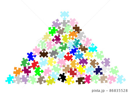 問題山積のイメージ ジグソーパズルが山積みになったイラスト 問題解決のビジネスアイコン のイラスト素材
