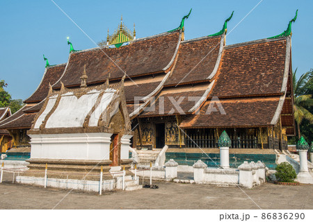 Side view of Wat Xieng Thong an iconic temple in Luang Prabang, the UNESCO world heritage town in north central of Laos. 86836290