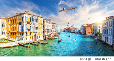 Grand Canal, view of the Lagoon near Santa Maria della Salute, Venice, Italy Grand Canal, view of the Lagoon near Santa Maria della Salute, Venice, Italy 86836377