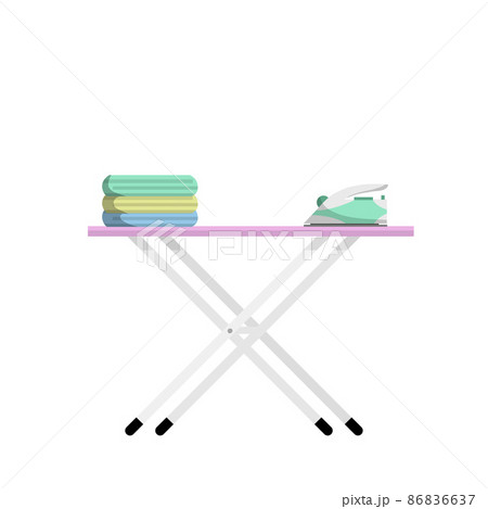 Ironing Board with iron and folded linen. home appliances and care. 86836637