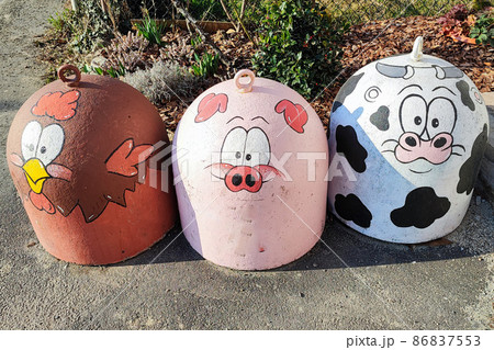 chicken pig cow animal painted road bollard detail 86837553