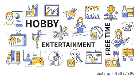 Hobby and entertainment - line design icon set 86837890