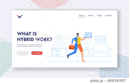 Man Work at Home Office Landing Page Template. Businessman Character Wear Hybrid Clothes Half Formal Suit 86838307
