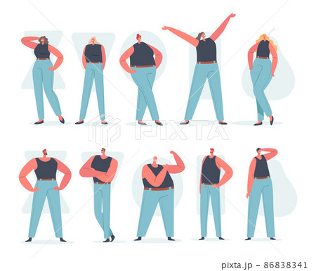 Set Men and Women Body Figure Types, Characters Hourglass, Inverted Triangle, Round, Rectangle and Pear Shapes Set Men and Women Body Figure Types, Characters Hourglass, Inverted Triangle, Round, Rectangle and Pear Shapes 86838341