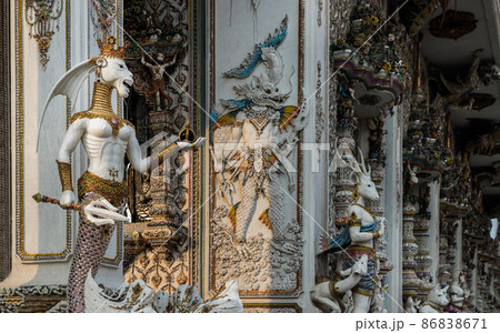 Elaborate sculptures of monster decorated at the chapel of The Pariwas temple. 86838671