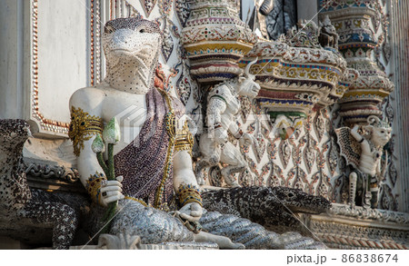 Elaborate sculptures of monster decorated at the chapel of The Pariwas temple. 86838674