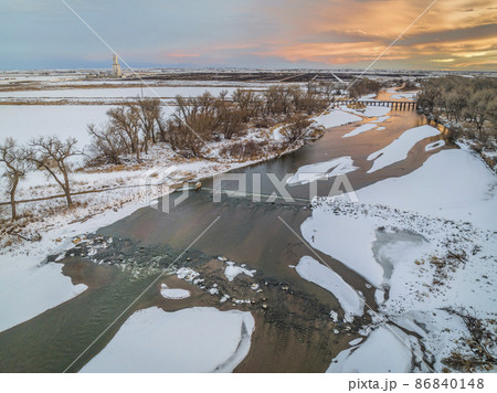 South Platte River on Colorado plains - aerial view 86840148