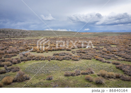 early spring aerial view of North Park in Colorado 86840164
