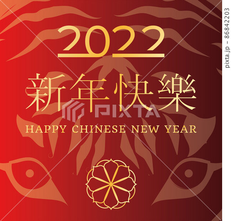 Red chinese new year poster with a closed look of a tiger Vector 86842203