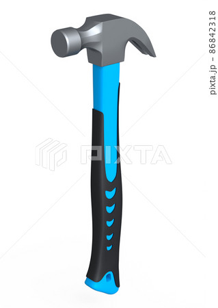 Black and blue hammer with a rubberized handle isolated on white background 86842318