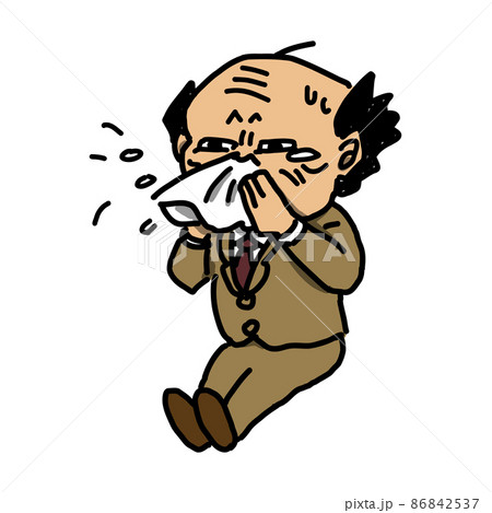 花粉症でくしゃみが止まらない年配サラリーマンのイラスト のイラスト素材