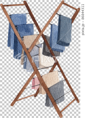 Laundry day watercolor icon set. Clean clothes, washing, detergent. Household concept. Can be used for topics like hygiene, laundromat, service 86844311