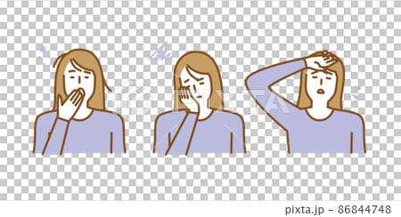 眠気や疲れを感じ気分が落ち込んで元気がない女性のイラスト素材