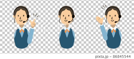 制服を着た女性テレフォンオペレーターのイラスト　ポーズセット 86845544