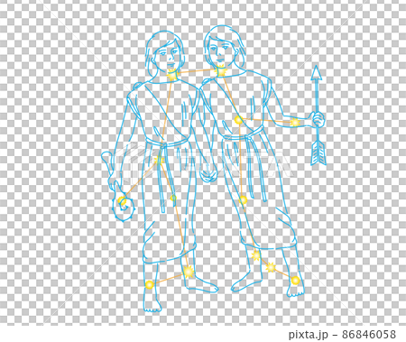 雙子座線描和星排列，希臘神話 86846058