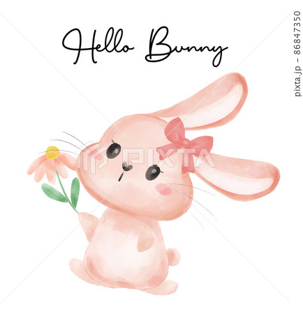 cute bunny rabbit girl give pink daisy flower cartoon watercolour vector cute bunny rabbit girl give pink daisy flower cartoon watercolour vector 86847350
