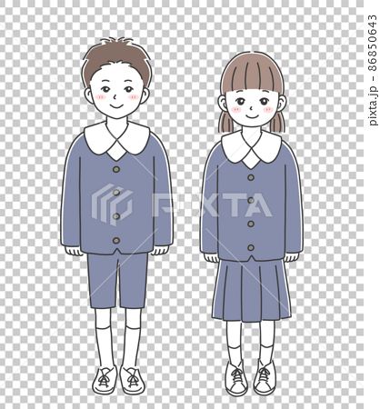 制服を着た小学生の男の子と女の子のイラスト素材 86850643