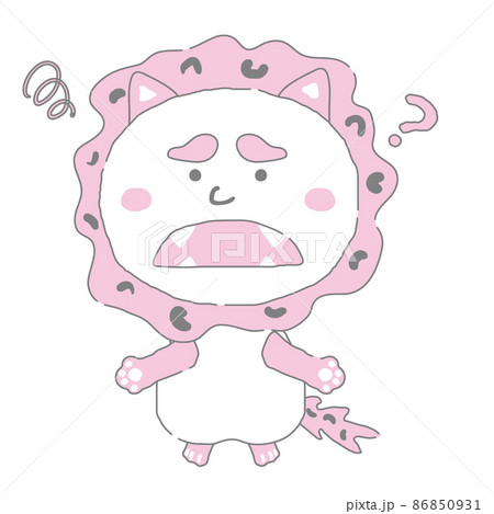 悩んでいる沖縄のシーサー　シンプルカラー　イラスト素材 86850931