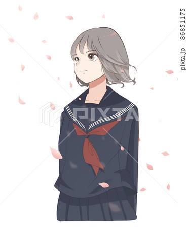 未来を見つめる女子学生(セーラー服)桜 新生活 未来を見つめる女子学生(セーラー服)桜 新生活 86851175
