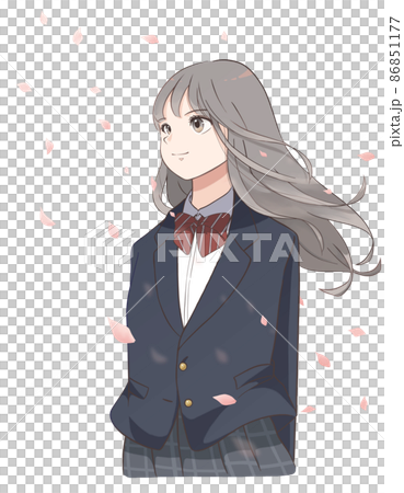 Female student looking to the future (blazer clothes ribbon) Sakura new life Female student looking to the future (blazer clothes ribbon) Sakura new life 86851177